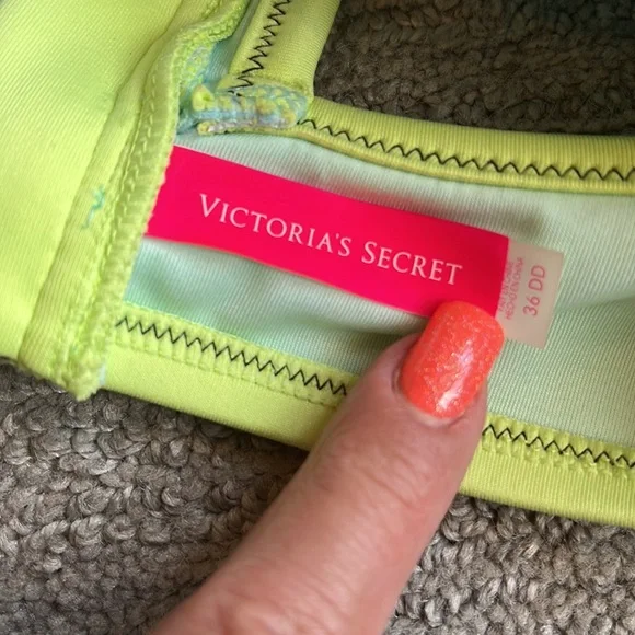 Victoria’s Secret luxury swim bra size 36 DD. NWT aqua yellow scuba look - Picture 3 of 4